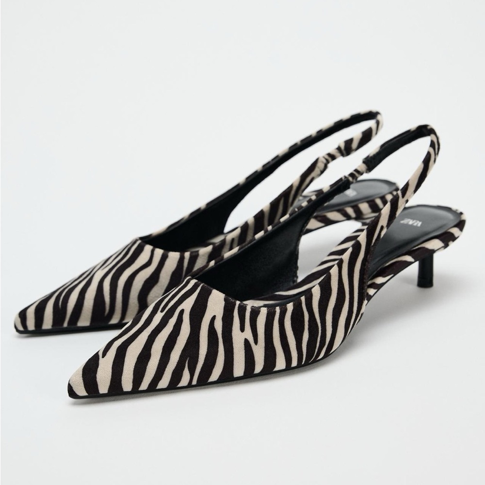 ANIMAL PRINT KITTEN HEEL ZEBRA SLINGBACK ZARA